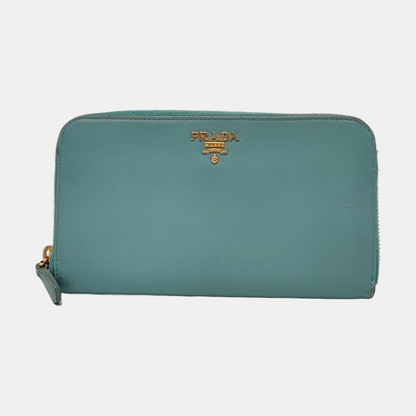 PRADA Green Calfskin Leather Cross Grain Wallet Golden hardware-(SKU)-954322773