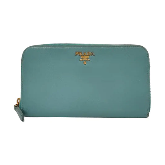 PRADA Green Calfskin Leather Cross Grain Wallet Golden hardware-(SKU)-954322773