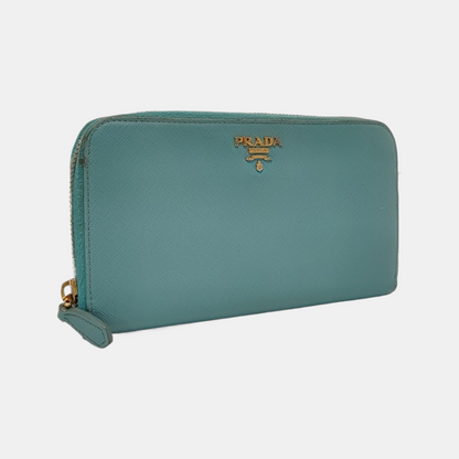 PRADA Green Calfskin Leather Cross Grain Wallet Golden hardware-(SKU)-954322773