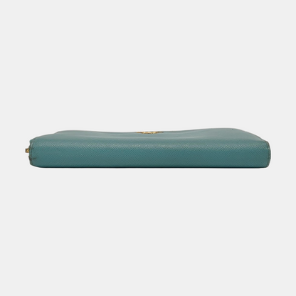 PRADA Green Calfskin Leather Cross Grain Wallet Golden hardware-(SKU)-954322773
