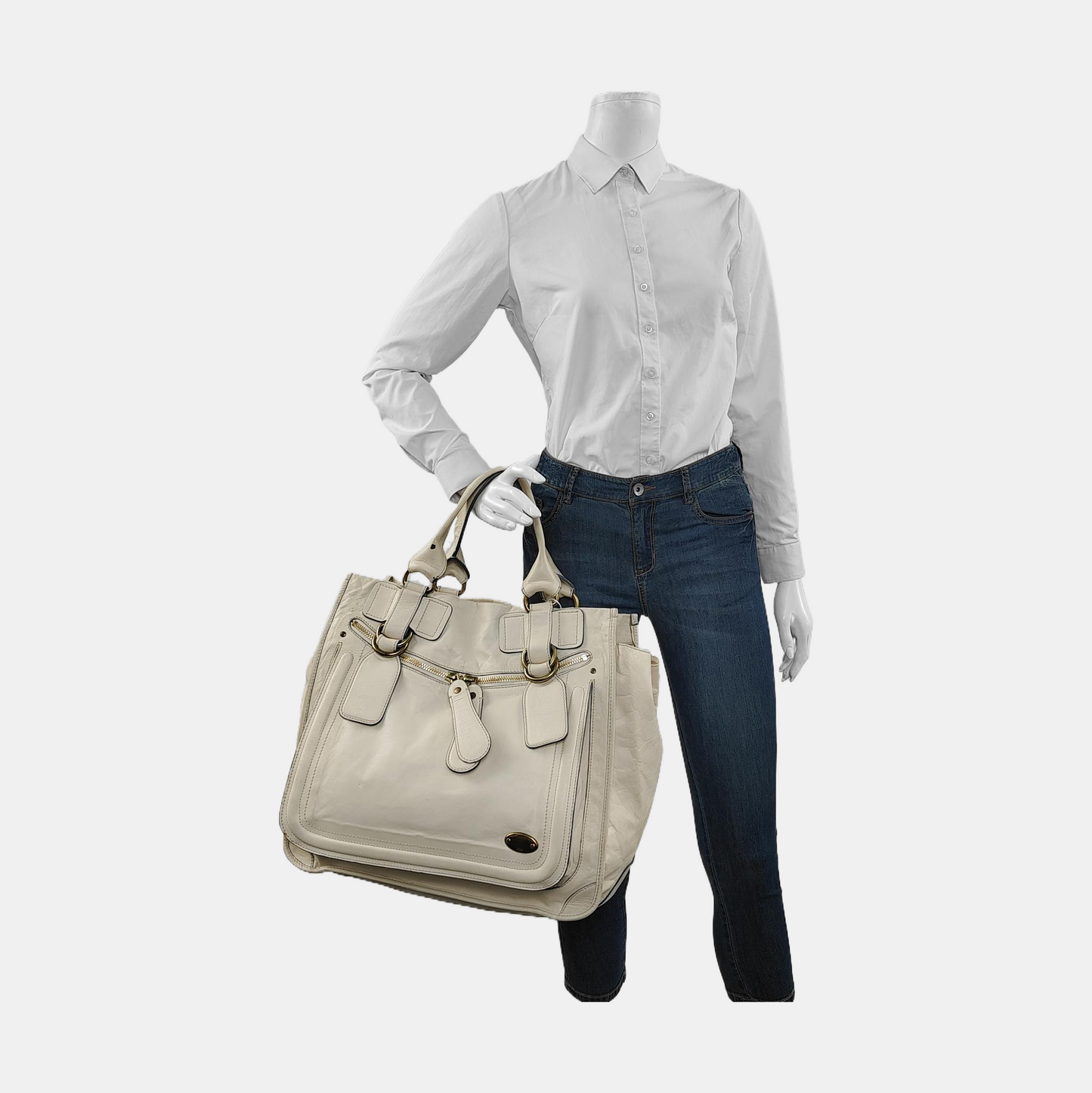 Chloé Tote bag White Leather Handbag Golden hardware-(SKU)-954394334