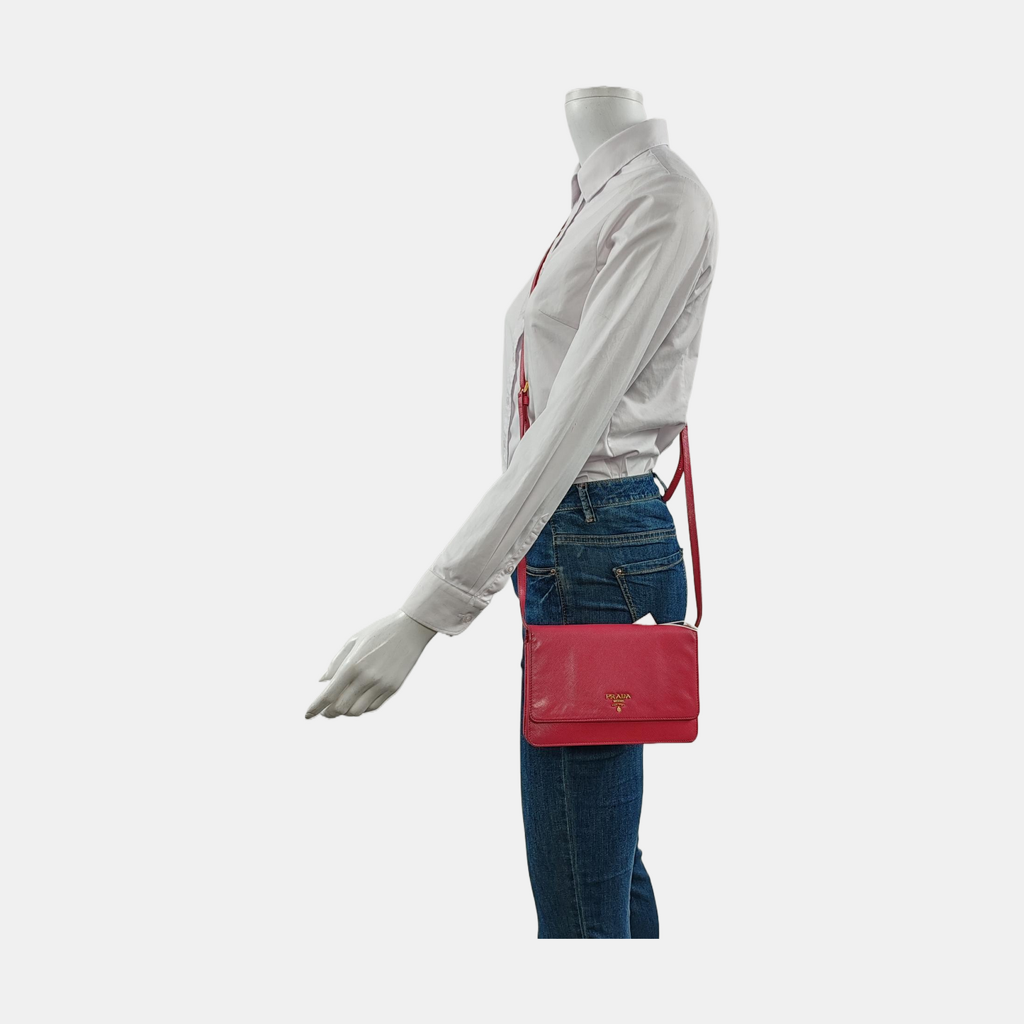 PRADA Red Cowhide Crosshatch Crossbody Bag Golden hardware Removable shoulder strap-(SKU)-953953662