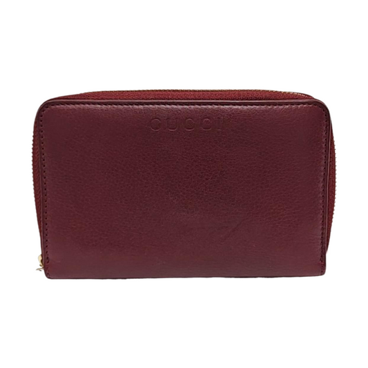 GUCCI Burgundy Calfskin Leather Wallet Gold Red Hardware-(SKU)-954574348