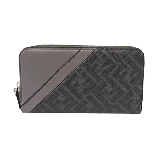 FENDI Diagonal 灰色牛皮双F印花钱包 Silver Hardware-(SKU)-954317346