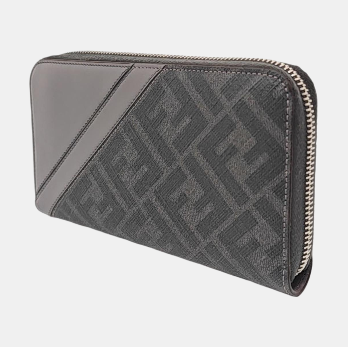 FENDI Diagonal 灰色牛皮双F印花钱包 Silver Hardware-(SKU)-954317346