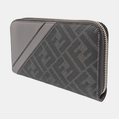FENDI Diagonal 灰色牛皮双F印花钱包 Silver Hardware-(SKU)-954317346