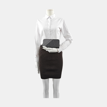 FENDI Diagonal 灰色牛皮双F印花钱包 Silver Hardware-(SKU)-954317346