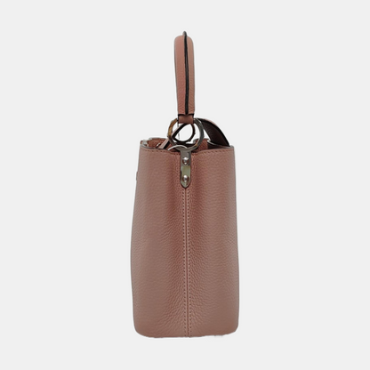 LOUIS VUITTON CAPUCINES Medium Size Nude Pink Calfskin Crossbody Bag Shoulder Bag Tote Bag Silver Hardware Removable Strap-(SKU)-954522912