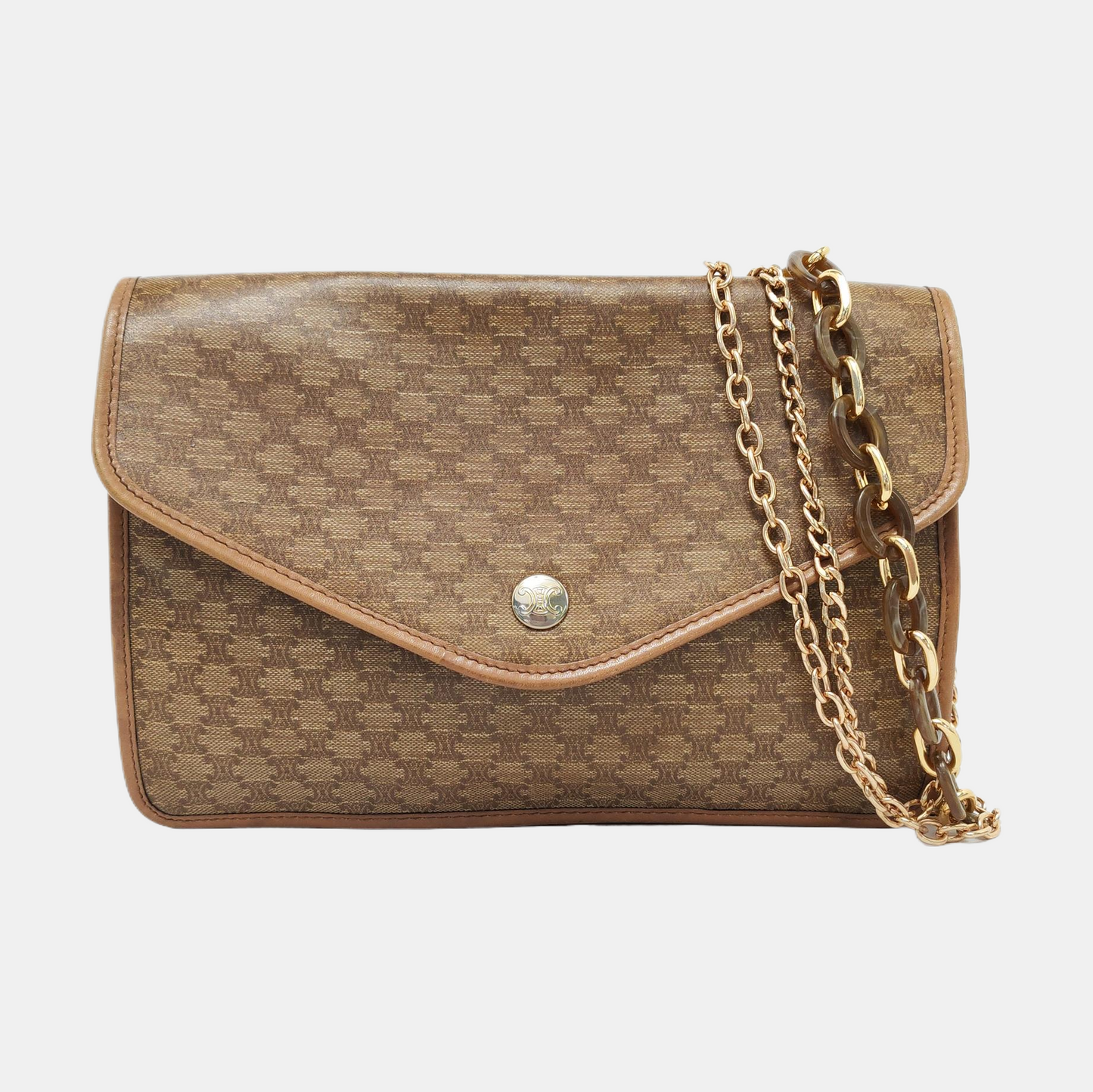 CELINE Khaki Coated Canvas Triumph Clutch Golden hardware-(SKU)-954586171