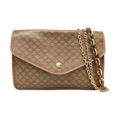 CELINE Khaki Coated Canvas Triumph Clutch Golden hardware-(SKU)-954586171