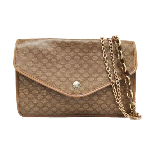 CELINE Khaki Coated Canvas Triumph Clutch Golden hardware-(SKU)-954586171