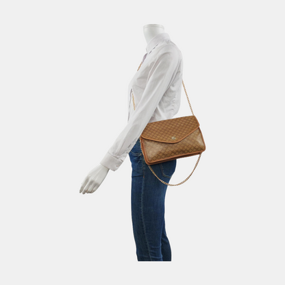 CELINE Khaki Coated Canvas Triumph Clutch Golden hardware-(SKU)-954586171