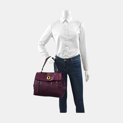 YSL MUSE TWO Purple Leather Tote Golden hardware-(SKU)-954560346