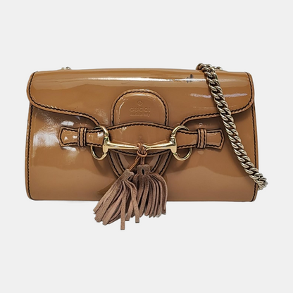 GUCCI Emily Chain Small size Brown Patent Leather Horse Bit Single Shoulder Bag Golden hardware-(SKU)-954647848
