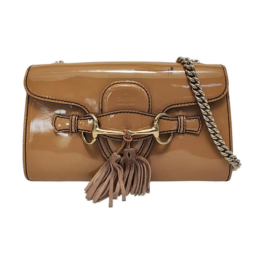GUCCI Emily Chain Small size Brown Patent Leather Horse Bit Single Shoulder Bag Golden hardware-(SKU)-954647848