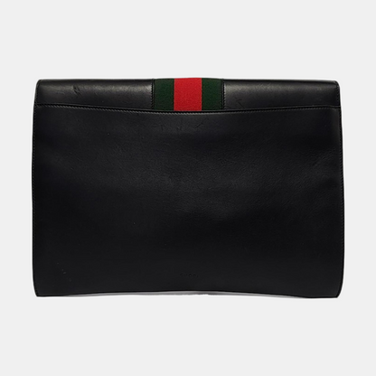 GUCCI Sylvie Black leather striped tape Sylvie handbag Golden hardware-(SKU)-954357359