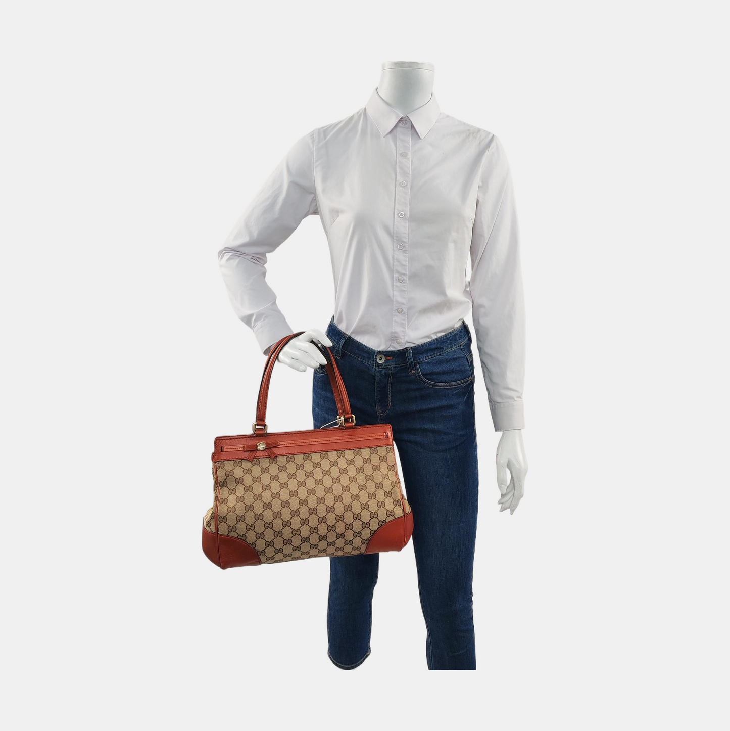 GUCCI Tote bag Khaki Coated Canvas Monogram Handbag Shoulder Bag Golden hardware-(SKU)-954695205
