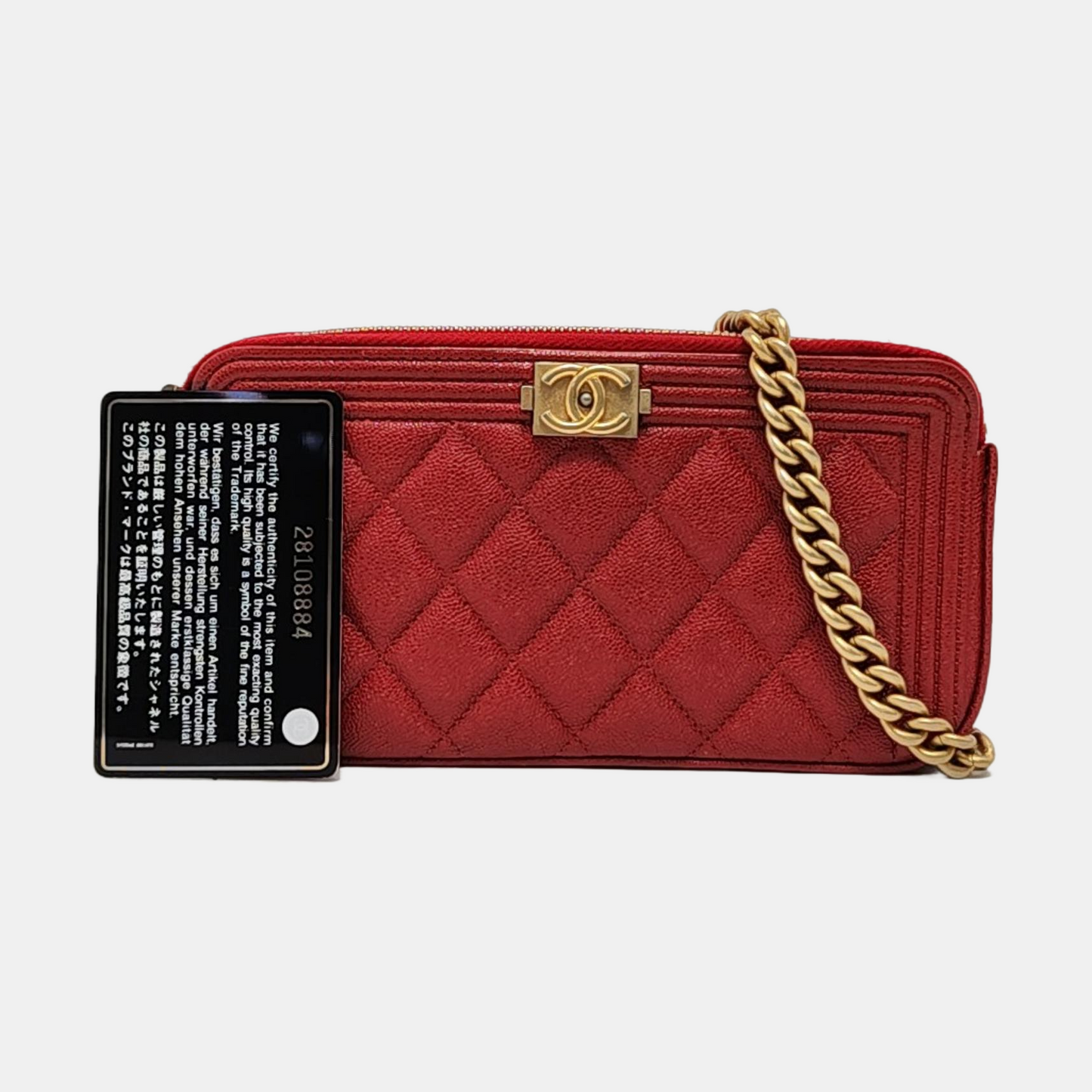 CHANEL BOY CHANEL Red Grained Calfskin Quilted Chevron Single Shoulder Bag Crossbody Bag Gold Hardware 28 Clasp Removable Shoulder Strap-(SKU)-954854363