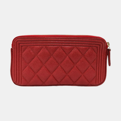 CHANEL BOY CHANEL Red Grained Calfskin Quilted Chevron Single Shoulder Bag Crossbody Bag Gold Hardware 28 Clasp Removable Shoulder Strap-(SKU)-954854363