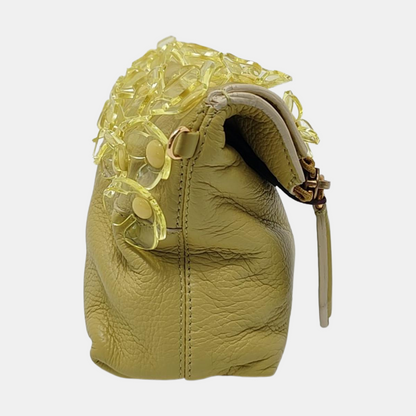 BURBERRY Yellow Green Leather Studs Embellished Shoulder Bag Crossbody Golden hardware Removable shoulder strap-(SKU)-954809975