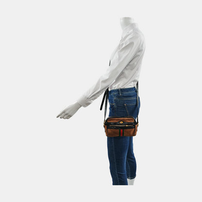 GUCCI Ophidia  mini Brown Suede Leather Striped Webbing Single Shoulder Bag Crossbody Bag Golden hardware-(SKU)-953950418