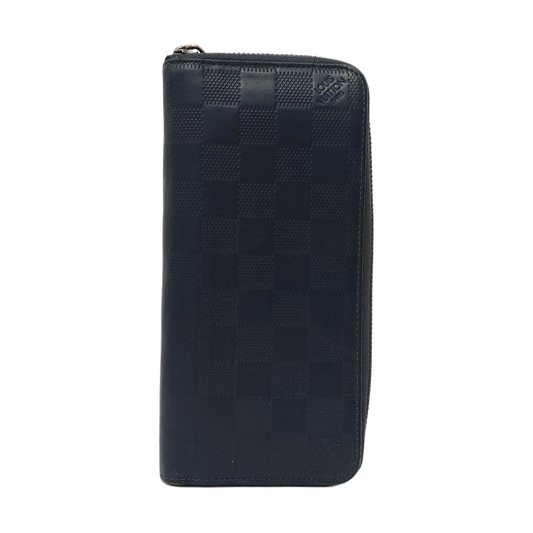 LOUIS VUITTON Dark Blue Cowhide Checkered Wallet Silver Hardware-(SKU)-954637062