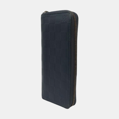 LOUIS VUITTON Dark Blue Cowhide Checkered Wallet Silver Hardware-(SKU)-954637062