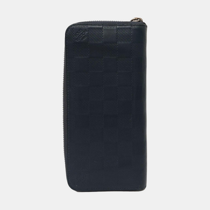 LOUIS VUITTON Dark Blue Cowhide Checkered Wallet Silver Hardware-(SKU)-954637062