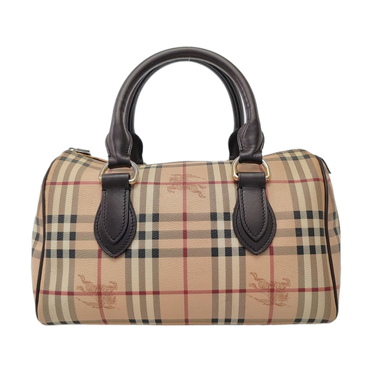 BURBERRY Khaki Coated Canvas War Horse Grain Handbag Golden hardware-(SKU)-954766692
