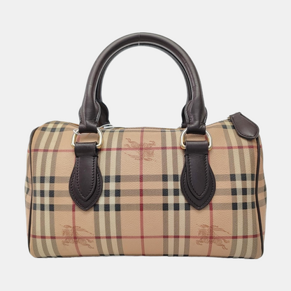 BURBERRY Khaki Coated Canvas War Horse Grain Handbag Golden hardware-(SKU)-954766692