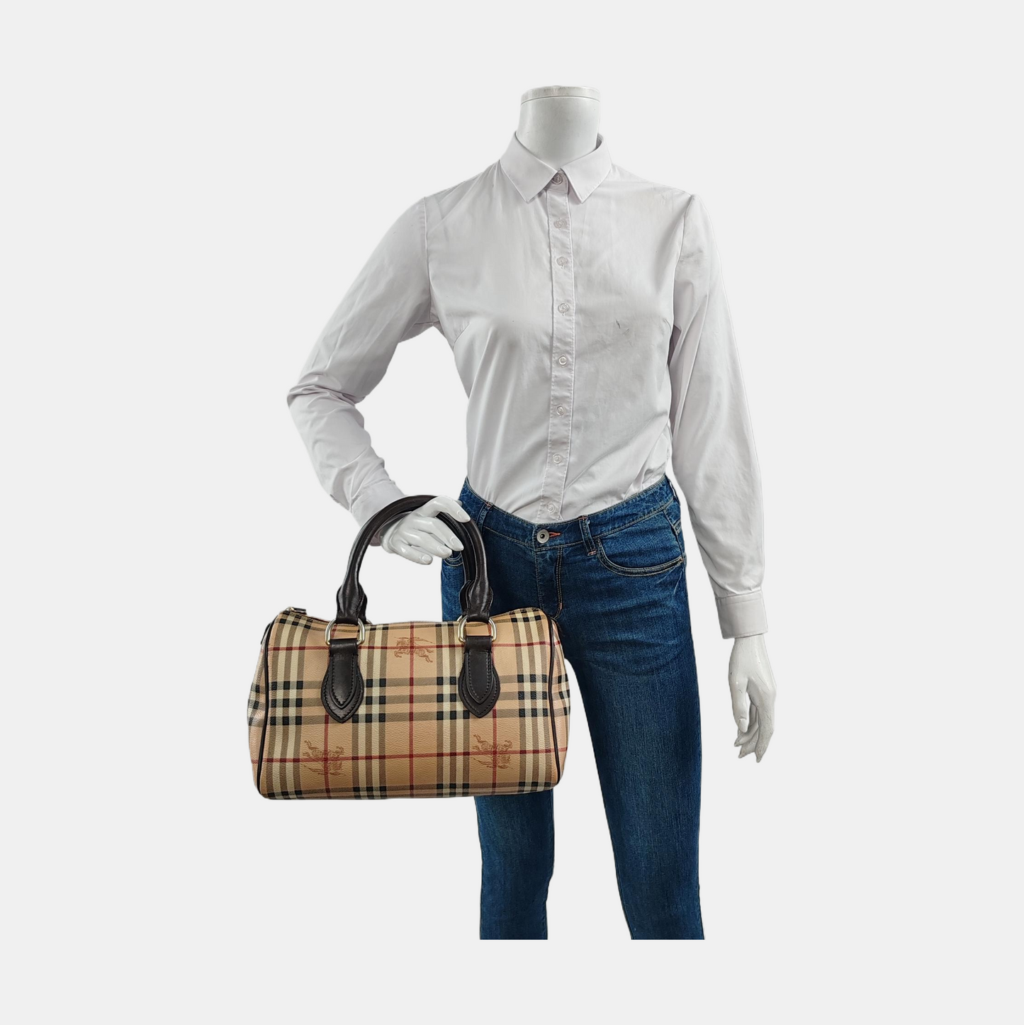BURBERRY Khaki Coated Canvas War Horse Grain Handbag Golden hardware-(SKU)-954766692