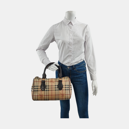 BURBERRY Khaki Coated Canvas War Horse Grain Handbag Golden hardware-(SKU)-954766692