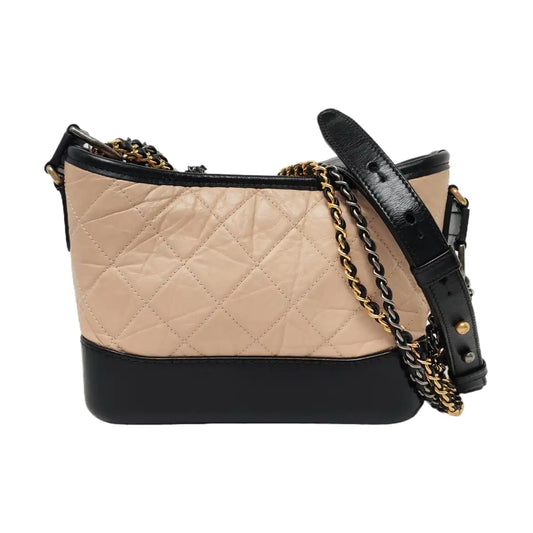 CHANEL GABRIELLE Small Size Beige Leather Quilted Crossbody Bag Shoulder Bag Removable Strap-(SKU)-954722288