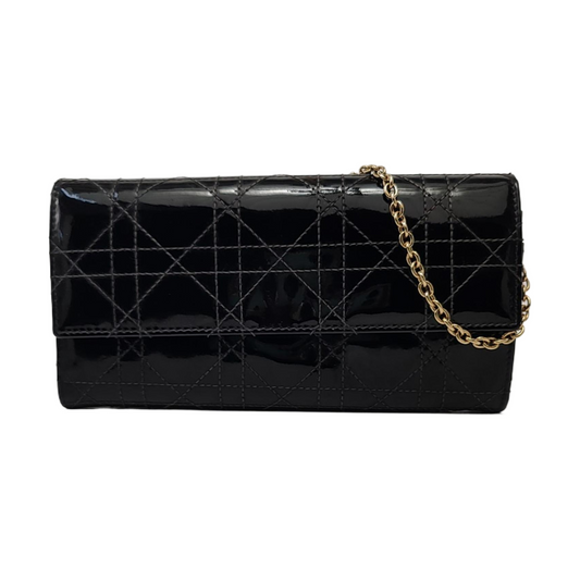 DIOR Lady Dior Black Patent Leather Wicker Pattern Quilted Handbag Golden hardware-(SKU)-954980495