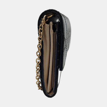 DIOR Lady Dior Black Patent Leather Wicker Pattern Quilted Handbag Golden hardware-(SKU)-954980495
