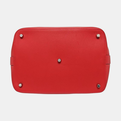 HERMÈS Toolbox 26 Peony Red Evercolor Leather Shoulder Bag with Silver Hardware, T Clasp, Detachable Strap-(SKU)-954919312
