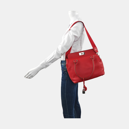 HERMÈS Toolbox 26 Peony Red Evercolor Leather Shoulder Bag with Silver Hardware, T Clasp, Detachable Strap-(SKU)-954919312