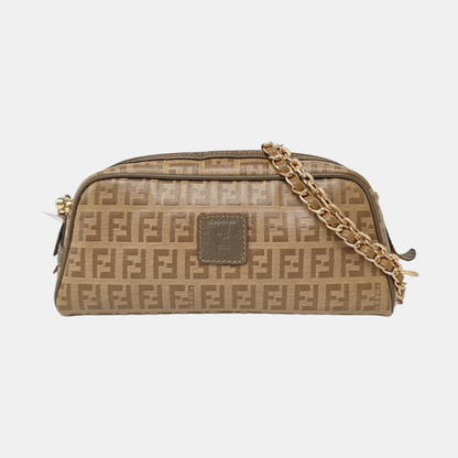 FENDI 棕色涂层帆布双F手拿包 Golden hardware-(SKU)-954837981
