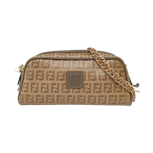 FENDI 棕色涂层帆布双F手拿包 Golden hardware-(SKU)-954837981