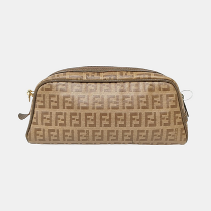 FENDI 棕色涂层帆布双F手拿包 Golden hardware-(SKU)-954837981
