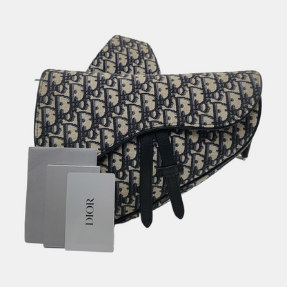 DIOR Saddle Medium Size Blue Canvas Monogrammed Saddle Bag Shoulder Bag Crossbody Bag Silver Hardware-(SKU)-954922052