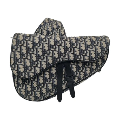 DIOR Saddle Medium Size Blue Canvas Monogrammed Saddle Bag Shoulder Bag Crossbody Bag Silver Hardware-(SKU)-954922052