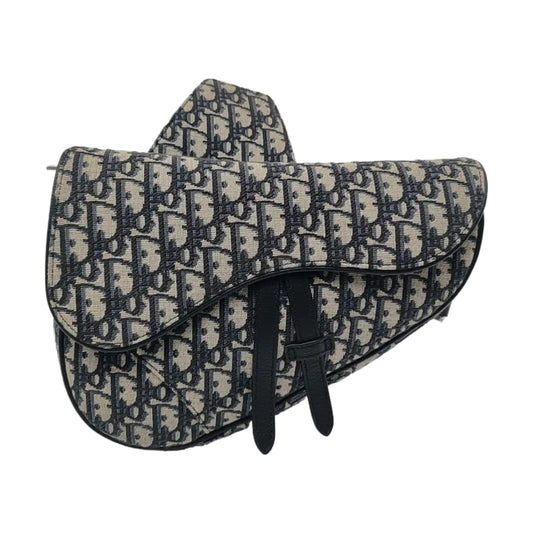 DIOR Saddle Medium Size Blue Canvas Monogrammed Saddle Bag Shoulder Bag Crossbody Bag Silver Hardware-(SKU)-954922052