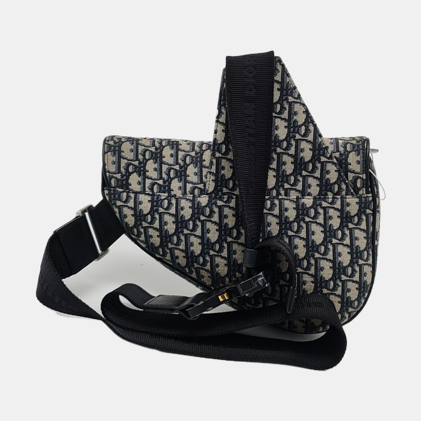 DIOR Saddle Medium Size Blue Canvas Monogrammed Saddle Bag Shoulder Bag Crossbody Bag Silver Hardware-(SKU)-954922052