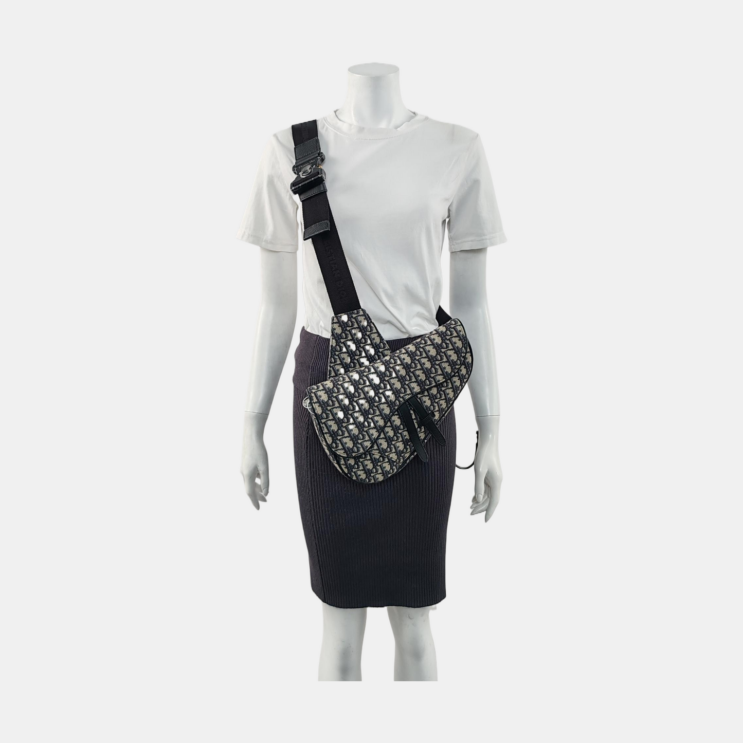 DIOR Saddle Medium Size Blue Canvas Monogrammed Saddle Bag Shoulder Bag Crossbody Bag Silver Hardware-(SKU)-954922052