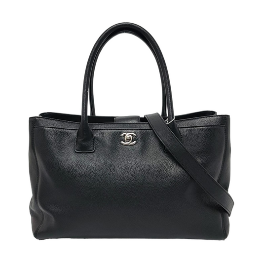 CHANEL CERF Black Calfskin Quilted Shoulder Bag Tote Bag Crossbody Bag Silver Hardware 17 Clasp Removable Strap-(SKU)-954658799
