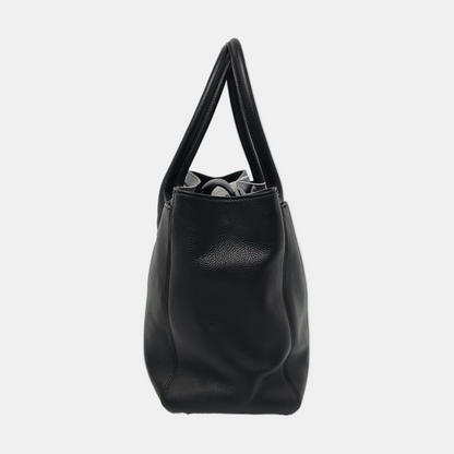CHANEL CERF Black Calfskin Quilted Shoulder Bag Tote Bag Crossbody Bag Silver Hardware 17 Clasp Removable Strap-(SKU)-954658799