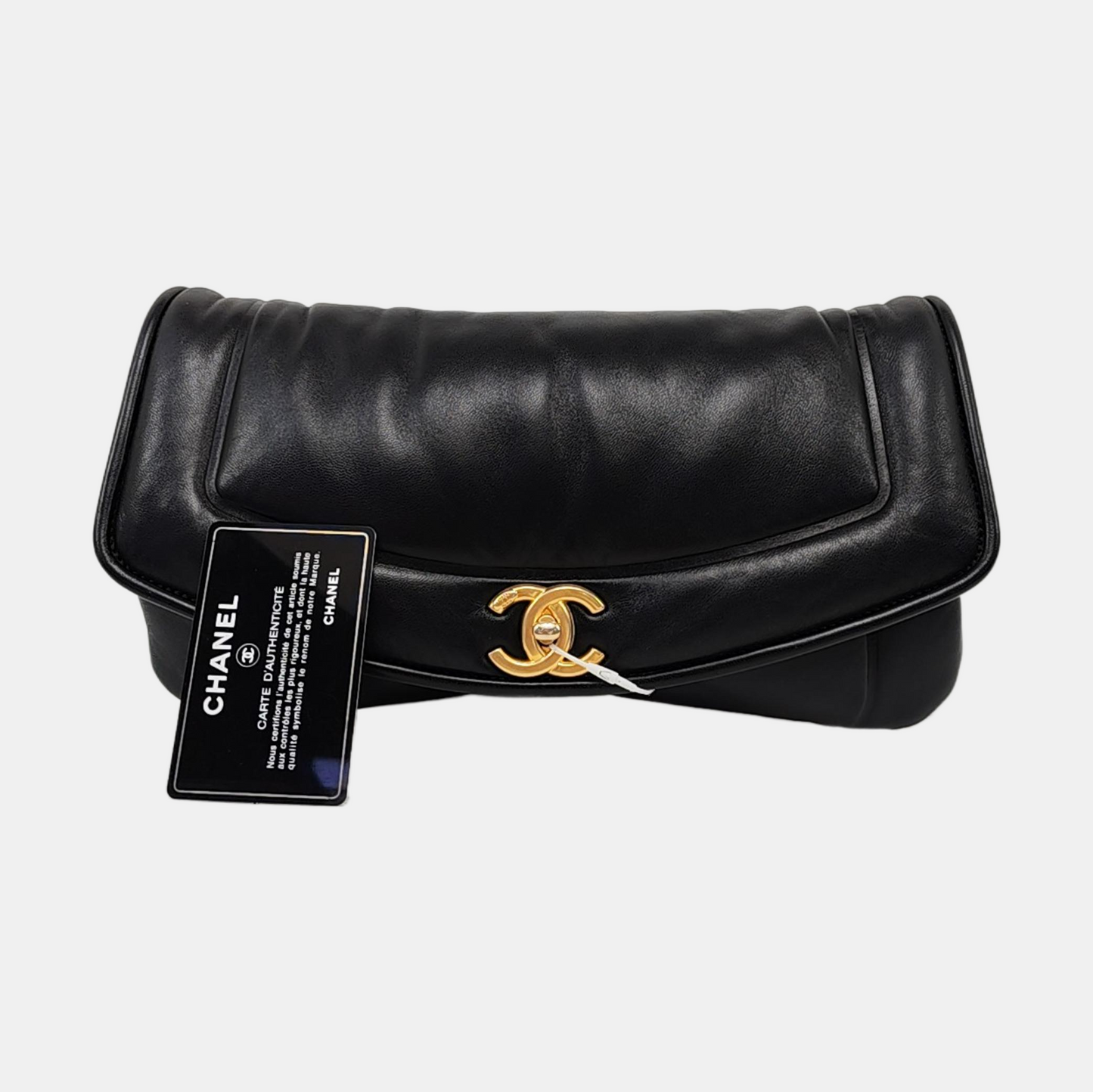 CHANEL VINTAGE PUFFY Black Lamb Leather Handbag with Gold Hardware 28 opening-(SKU)-954943772
