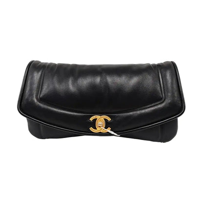 CHANEL VINTAGE PUFFY Black Lamb Leather Handbag with Gold Hardware 28 opening-(SKU)-954943772