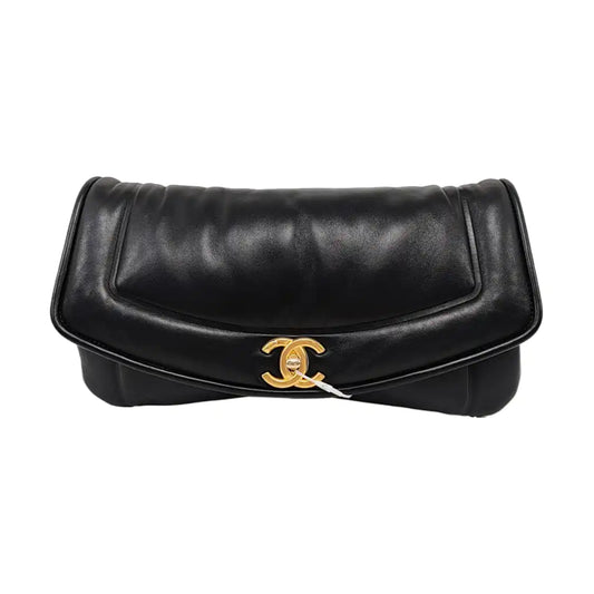 CHANEL VINTAGE PUFFY Black Lamb Leather Handbag with Gold Hardware 28 opening-(SKU)-954943772